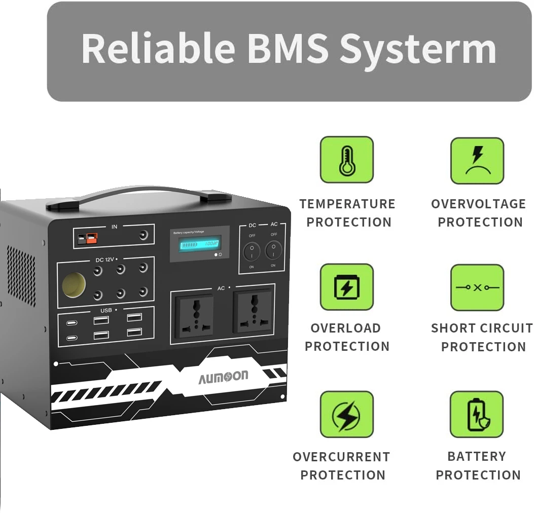 EM-500W Aumoon Power Station 110V 220V Portable Solar Generator 500W 1000W Compatible with Panels for Outdoor Camping